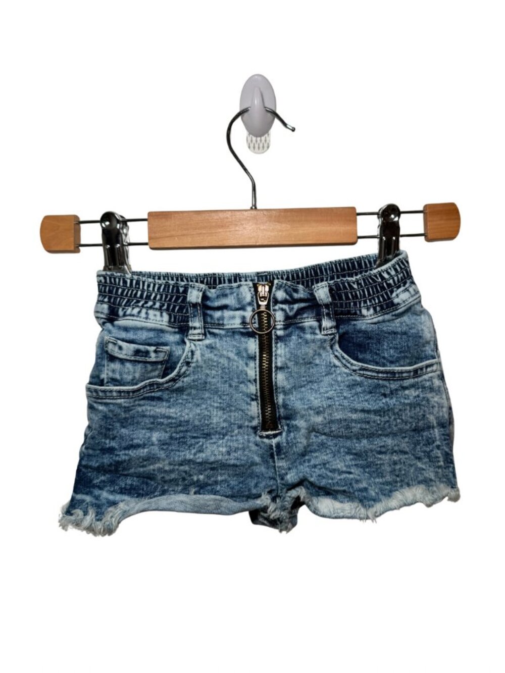 Andorine Acid Wash Denim Front Zip Shorts 6